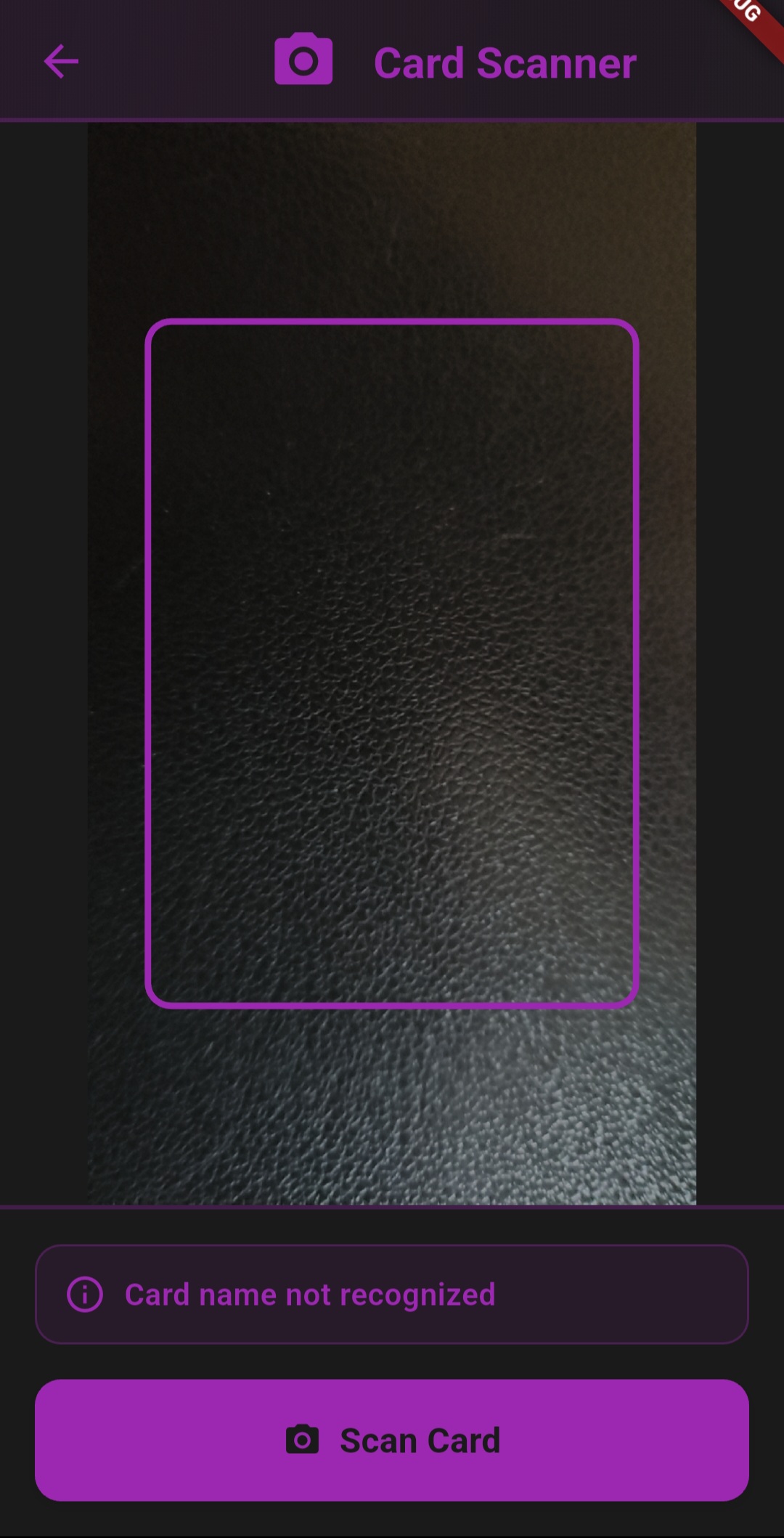 Screenshot 1: Card Scanning Interface